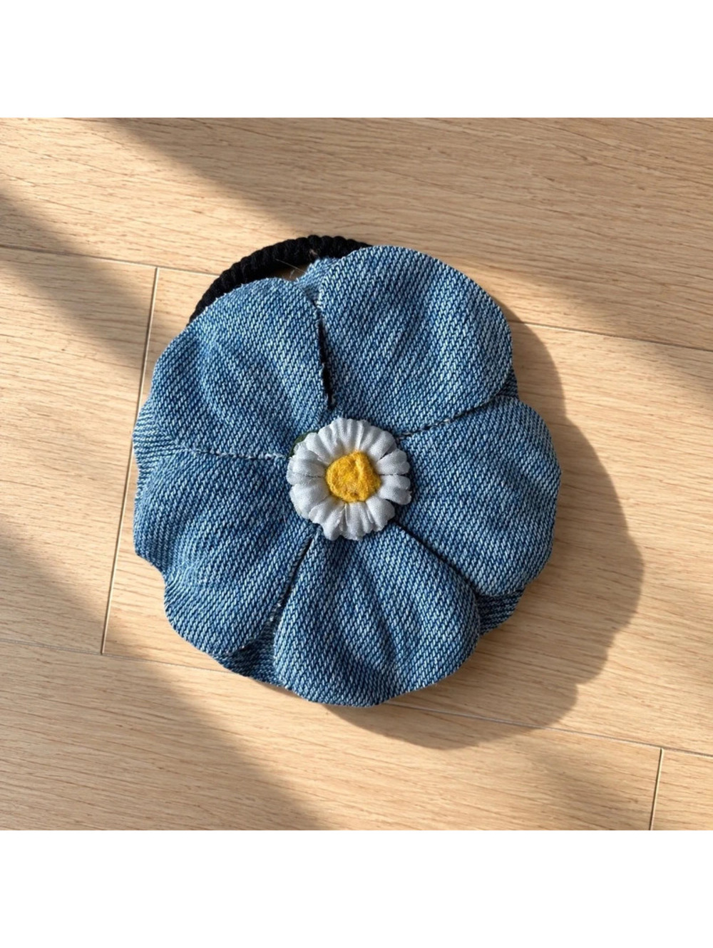 M&S Schmalberg Denim Fabric Daisy Flower Hair Tie Handmade NYC Accessory